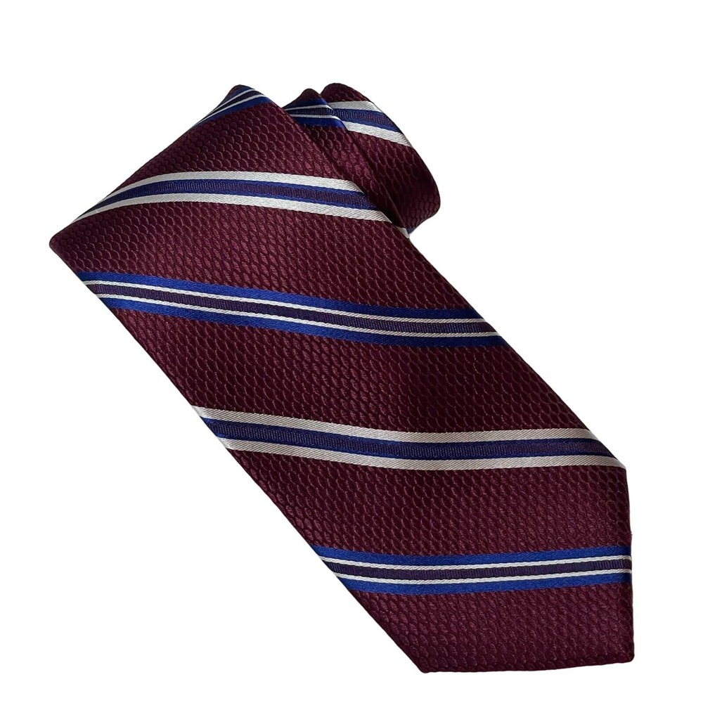 Alan Flusser Men's Necktie Maroon‎ Blue White Striped